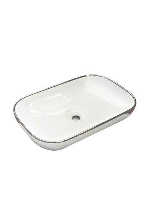 LAPİNO Lapino Premium 60 cm İçi Beyaz Dışı Gümüş Renk Tezgah Üstü Lavabo
