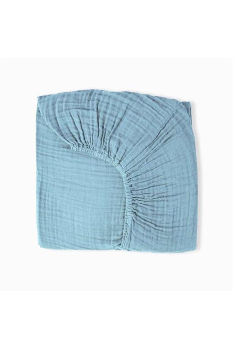 BİRLİK1952 4 Kat Multi Müslin Pamuklu Lastikli Çarşaf Mavi 90x190 Cm