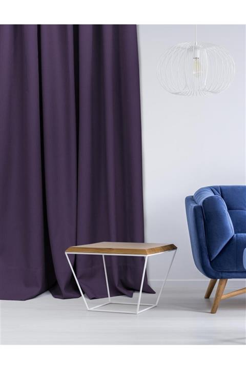 C&SARI Design Mor Casari Keten Görünümlü Fon Perde Ipli Pile