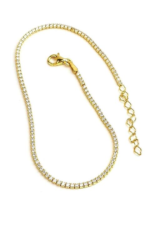 OSESHOP Zirkon Taşlı 925 Ayar Gümüş Altın Su Yolu Halhal