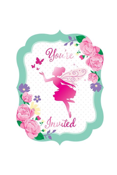 Parti Dünyası Parıltılı Çiçek Perisi Davetiye 8 Adet