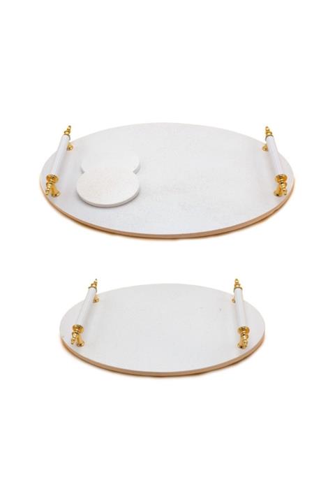Yavuz Süs Beyaz Oval İkili Tepsi Seti