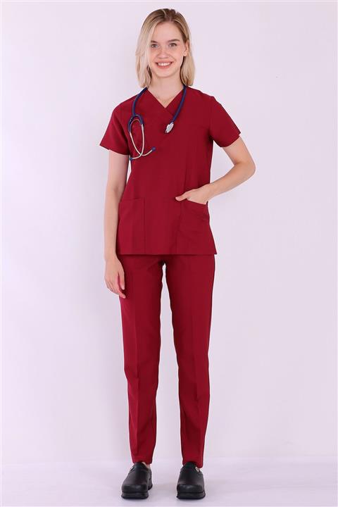 AWEST Likralı Kadın Zarf Yaka Bordo Takım