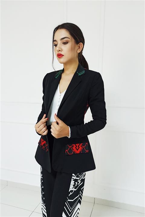 Desbunda Siyah Kadın Desenli Takım Elbise