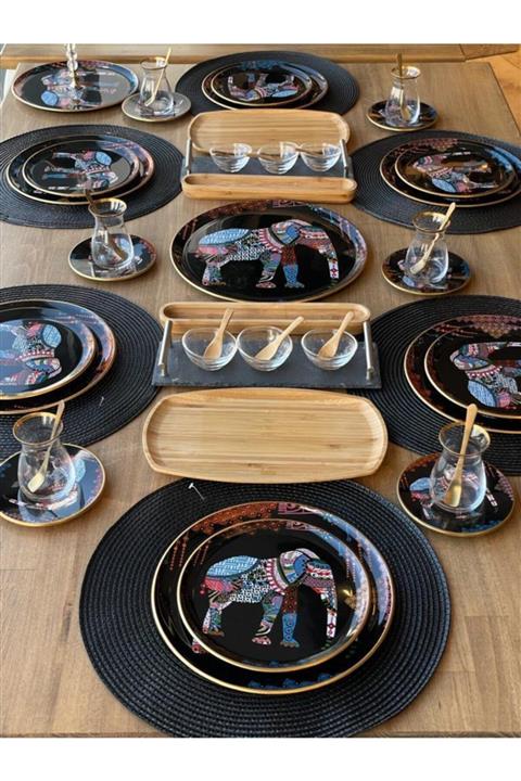 ROSSEV Kahvaltı Takımı Elephant Siyah 57 Parça 6 Kişilik
