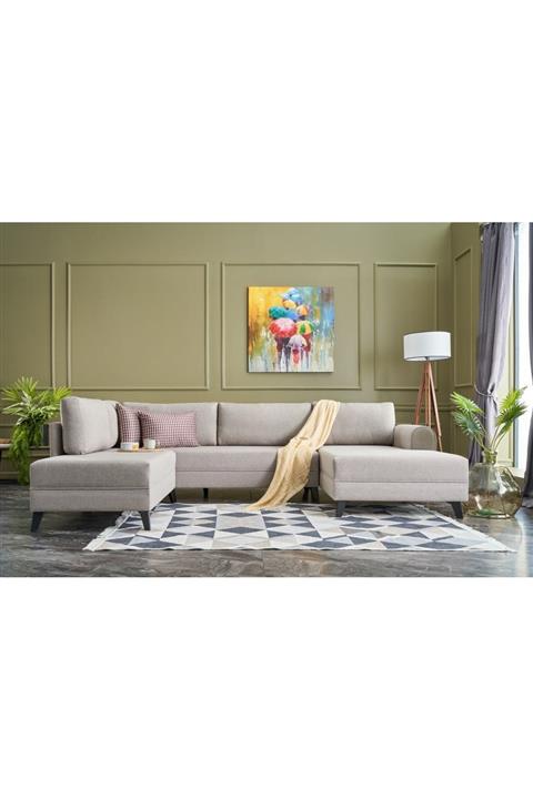 Evdebiz Belen Yataklı Köşe Koltuk Krem