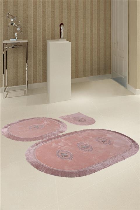 Bonny Home Polaris Pudra 3'lü Banyo Paspası Seti Kaymaz Tabanlı Çeyizlik Dantelli Klozet Takımı