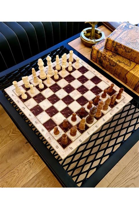 WOVMAN Ahşap Satranç Takımı / Kızıl Mermer