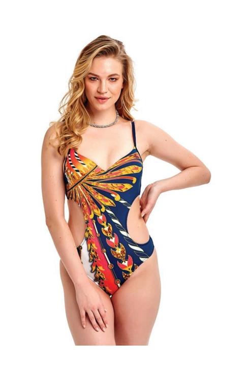 Argento Kadın Lacivert Desenli Boş Kap Mayokini