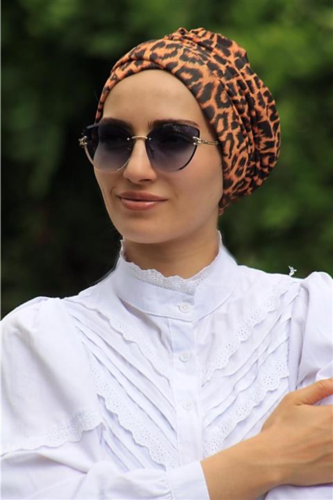 Zehra Hazır Havuz Tesettür Giyim Desenli Çapraz Bone Leopar (kadın Tesettür Giyim)