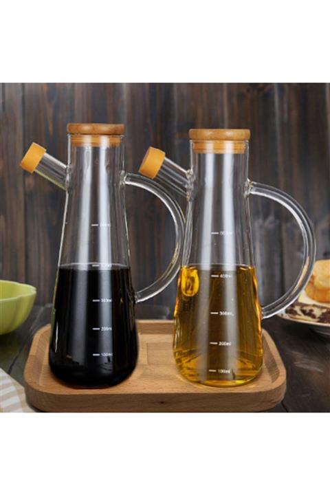 morponi Bambu Kapaklı Vakumlu Borosilikat 500 ml Cam Yağlık Sütlük Sosluk 3'lü Set