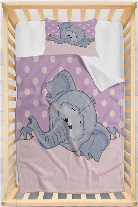 Osso Halı Osso Mor Gri Filli Desenli Yatak Örtüsü Yastıklı Bebek Pike Takımı