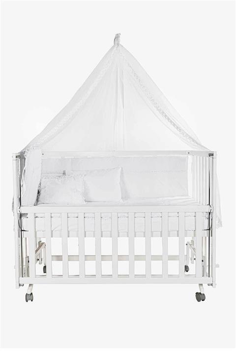 Babycom Beyaz Anne Yanı Ahşap Beşik 70x130 Kademeli Beşik - Tekerlekli