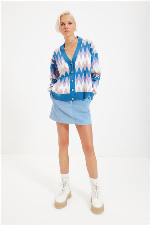 TRENDYOLMİLLA Mavi Jakarlı Triko Hırka TWOAW22HI0567