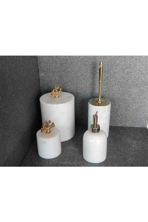 Polen Stone Beyaz Mermer 4'lü Banyo Seti Aksesuarlı