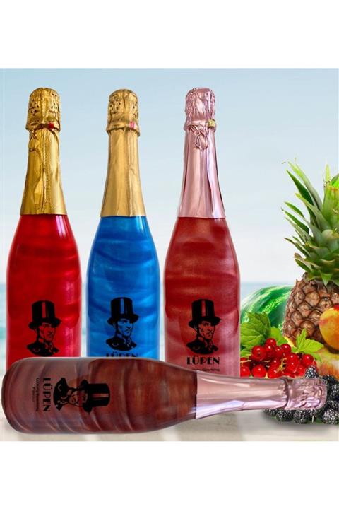 Lüpen Simli Tropik Meyve Karpuz Çilek Frenk Üzümü Karadut Aromalı 750 ml Gazlı İçecek 4 Adet