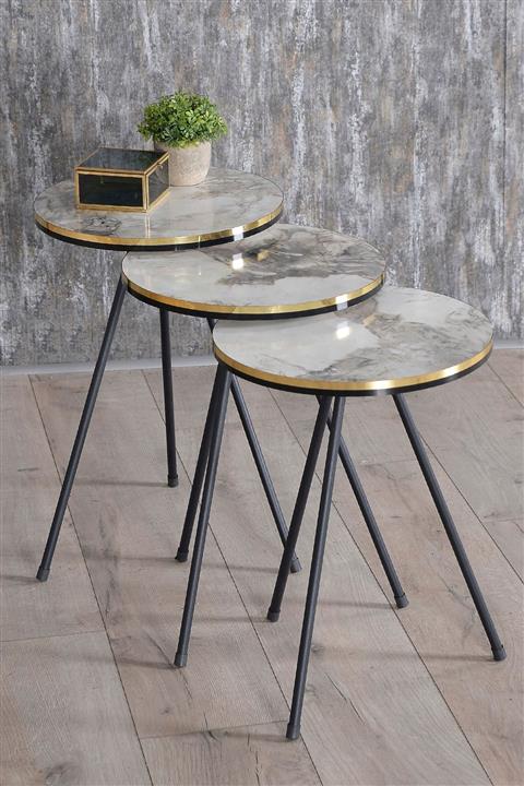 GOLDFALEZ Zigon Sehpa Siyah Metal Ayak Çift Altın Efes