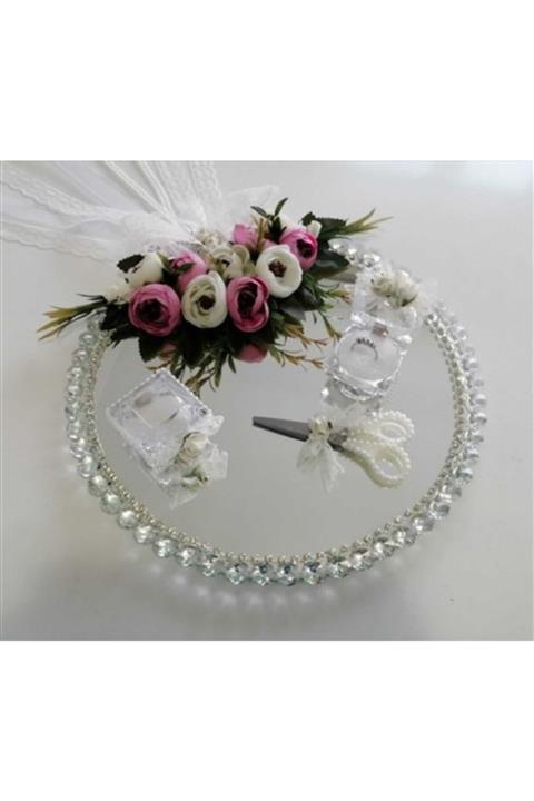 DEKORBİZDEN Incili Taşlı Söz Nişan Tepsisi