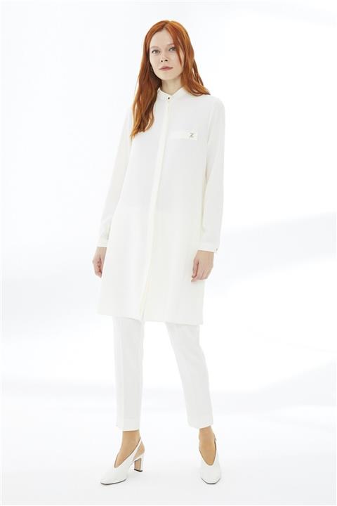 Zühre Kadın Ekru Hakim Yaka Uzun Kollu Tunik T-0705