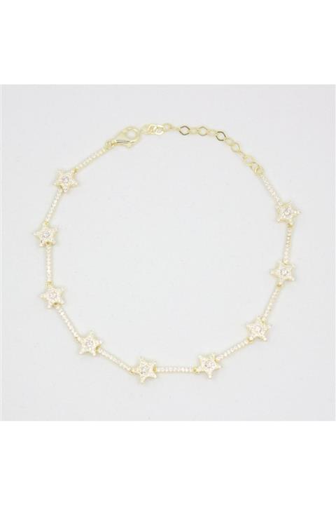 Zelda Silver Beyaz Taşlı Gold Renk Yıldız Halhal