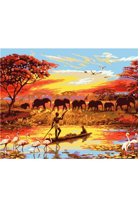 C&FHOBBY Sayılarla Boyama Tablo Seti Çerçeveli 30x40 Fırça Ve Boya Seti Pamuk Tuval Bezi Safari
