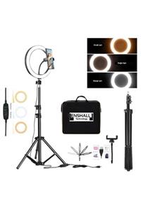 Enshall Çantalı 14 Inç + 2.1 Metre Tripod Tiktok Youtuber Işıklı Güzellik Merkezi Makyaj Işığı Ring Light