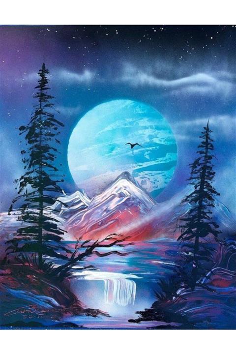 C&FHOBBY Sayılarla Boyama Ve Hobi Seti Tuvale Gerilmiş Kasnaklı 30x40 cm Fırça Ve Boya Dahil Dolunay Gece