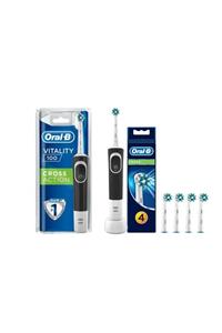 OralB D100 Cross Action Black Şarjlı Diş Fırçası+cross Action 4'lü Yedek