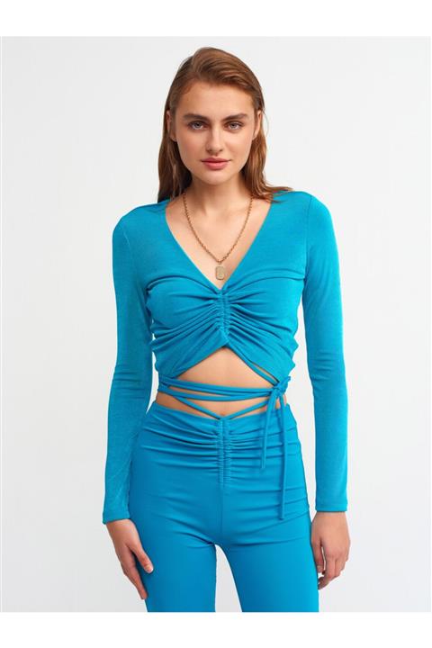 Dilvin 3795 Büzgülü Top-turkuaz