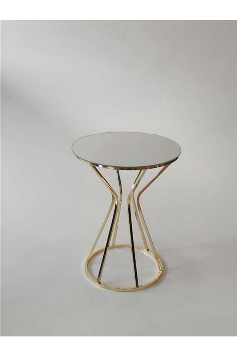 224home Kum Saati Gold Metal Düz Ayna Yan Sehpa