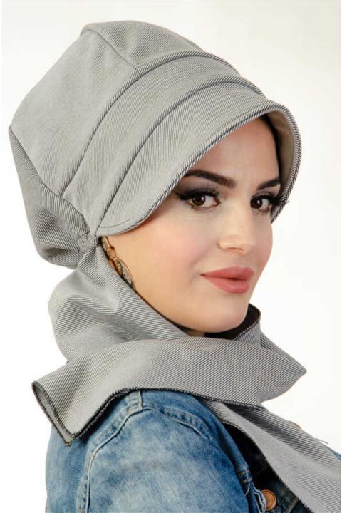 Aişe tesettür Gri Atkılı Şapka