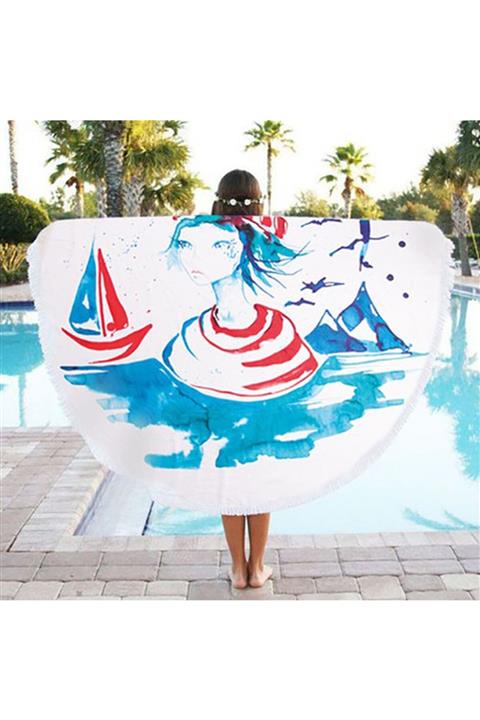 ANEMOSS Denizci Kız Yuvarlak Plaj Havlusu