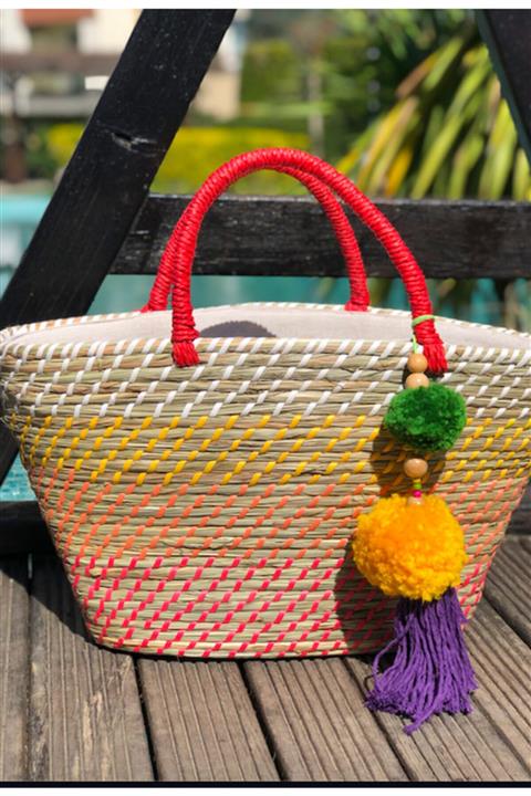 NİLADERM Kadın Bej Tasarım Hasır Plaj Cantası