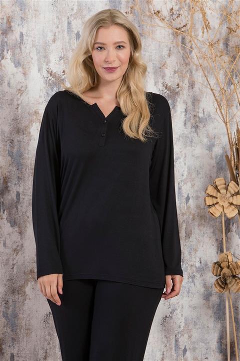 STYLE SENFONİ Viskon V Yaka Battal Uzun Kol Licralı Pijama Tk