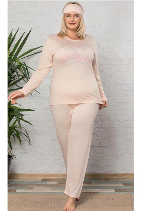 Markosin Kadın Somon Büyük Beden 2 Li Pijama Takımı + Göz Bandı 27952