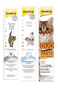 Gimcat Taurine 50 gr + Kitten Paste 50 gr + Duo Paste Peynirli Anti-Hairball Malt 50 gr Kedi Macunları