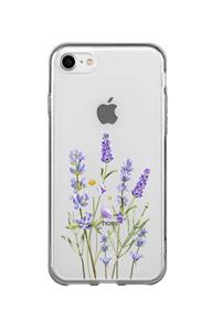 mooodcase Iphone 7 Uyumlu  Lavender Desenli Premium Şeffaf Silikon Kılıf