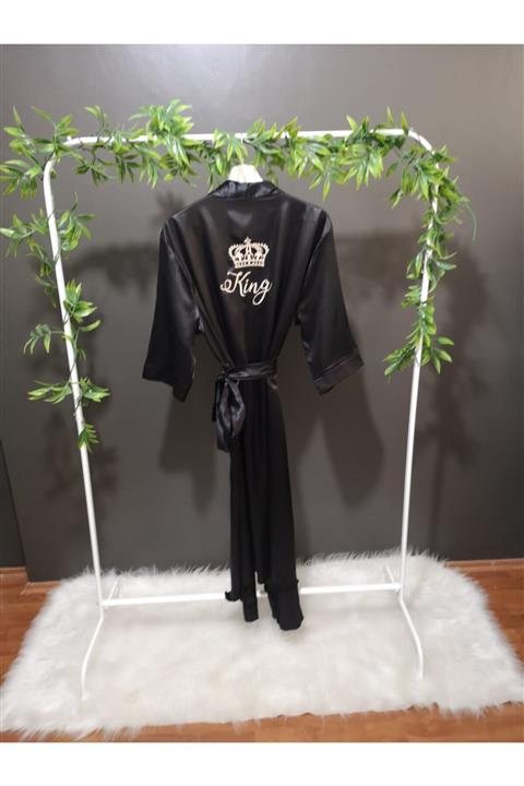 By Burcu Arıcıoğlu Siyah King Saten Erkek Sabahlığı