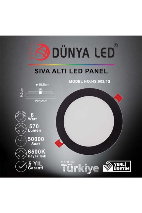 DÜNYA LED Hs.002/1s 6w Sıva Altı Siyah Kasa Led Panel 6500k Beyaz Işık
