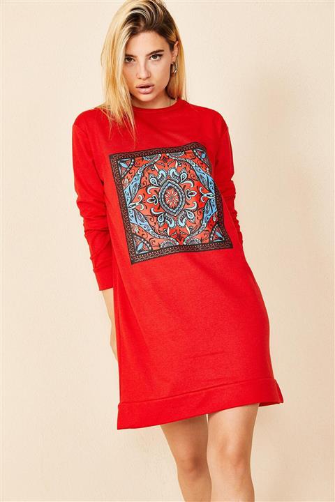 Morpile Pano Baskılı Tunik Elbise