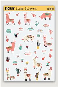 Ficksy Sevimli Mutlu Lama Sticker Seti - 41 Adet Etiket Çıkartma