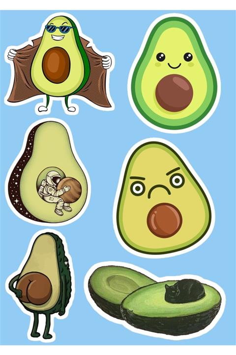 SilverStickers Avokado Temalı Laptop Notebook Kask Çanta Sticker Etiket Seti