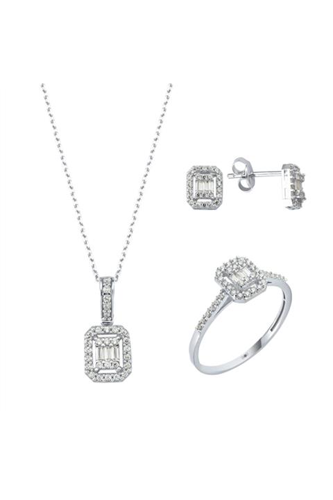 ALTINKÖŞE Kadın Beyaz Altın Baget 3'lü Set 14 Ayar Aksx005