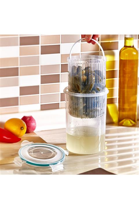 Meleni Home 1,5 Lt Sızdırmaz Contalı Zeytinlik- Fresh Box Süzgeçli Saklama Kabı