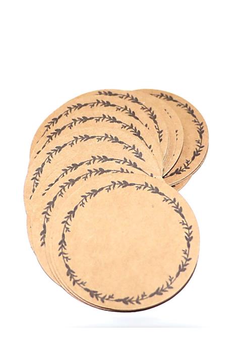 Vice Yuvarlak Yaprak Baskılı Kraft Fiyat /hediye Etiketi / Yapışkanlı 30 Adet (5 Cm)