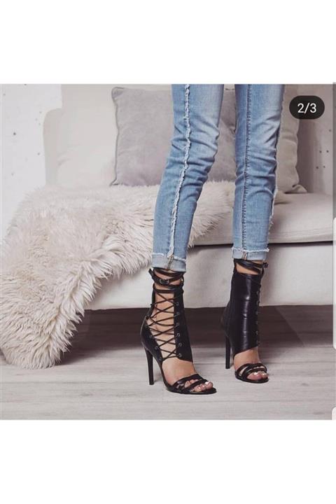 TANEM ÇELİK Siyah Deri Lastikli Ve Kemerli Botie