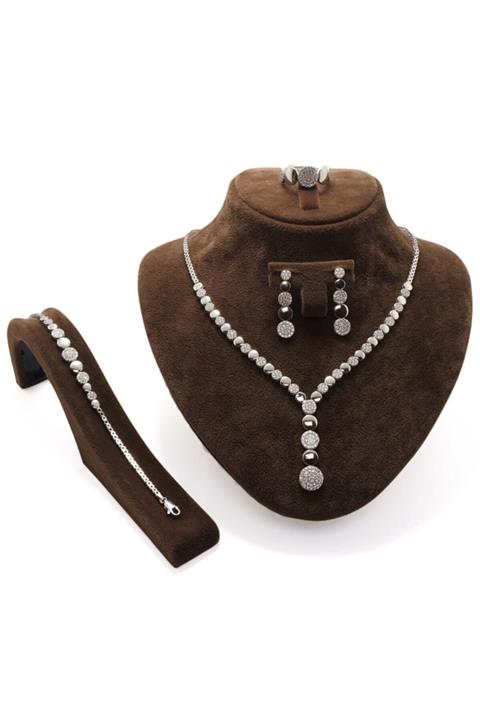 OSMANLI GÜMÜŞ Hürrem Su Yolu Gümüş Bayan Set - Kolye, Bileklik, Küpe, Yüzük