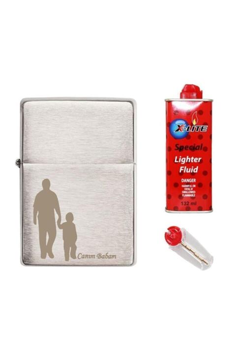 Atomic Benzinli Çakmak Hediye Seti Krom Canım Babam