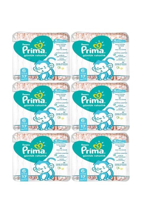 Prima Pampers Günlük Rahatlık 6 Beden Bebek Bezi 17 Li X 6 Paket 102 Adet Bez