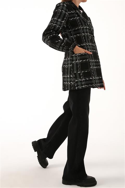 Ekrumoda Siyah Önü Düğmeli Cepli Tüvit Ceket Kadın